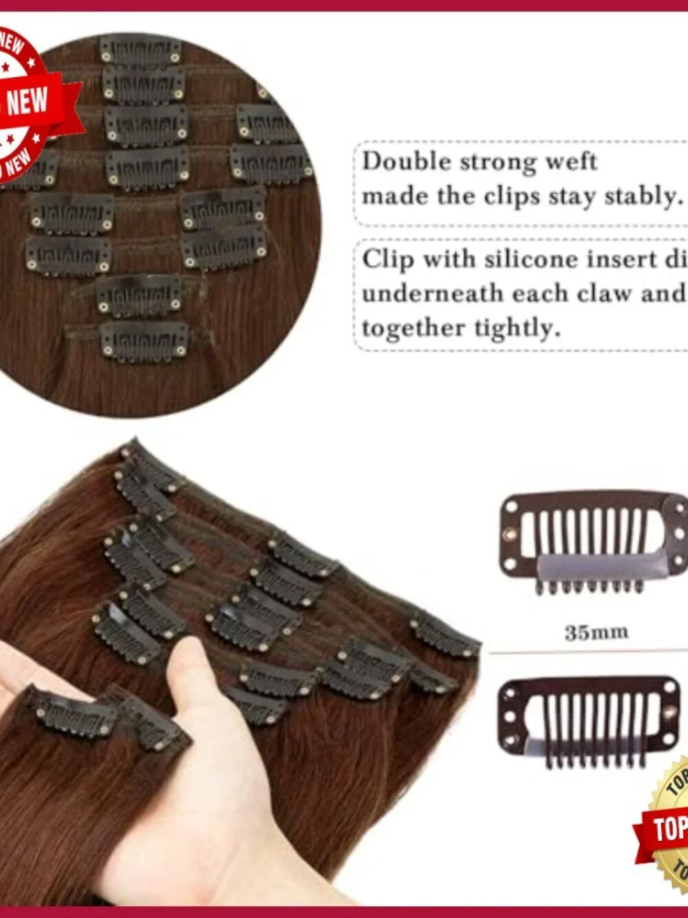 24 Inch Clip In Human Hair Extensions Double Weft 8pcs Seamless